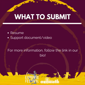 A burgundy background with roughly painted yellow circles radiating outwards, with the text: Resume Support document/video For more information, follow the link in our bio!